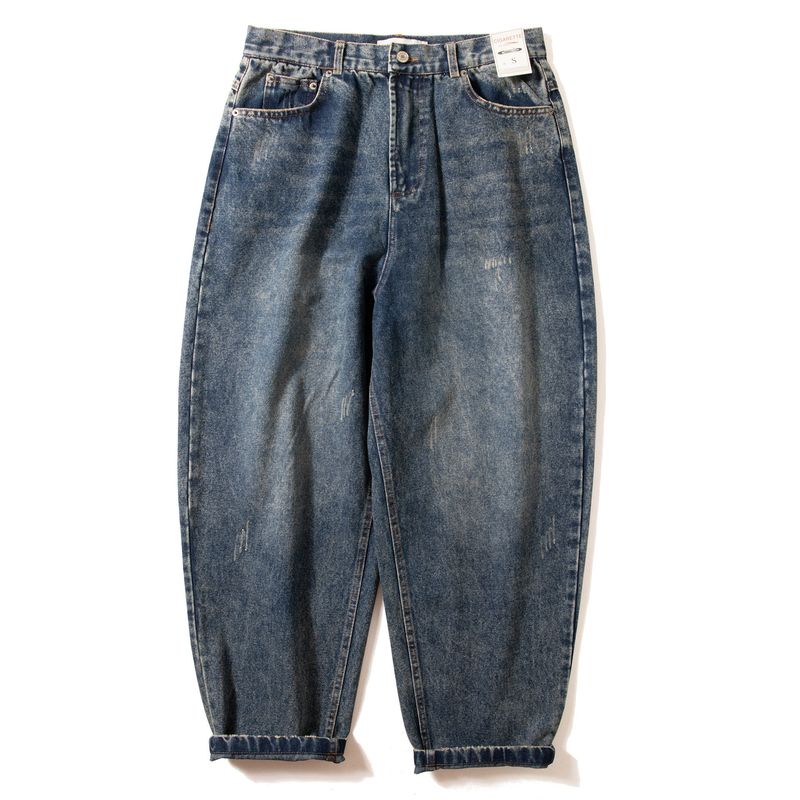Men's Heavyweight Pure Cotton American Retro Distressed Wide-Leg Dad Jeans, Loose Casual Carrot Pants for Spring and Autumn