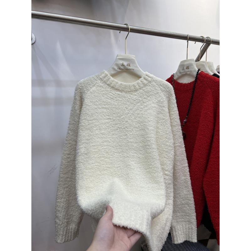 Retro lazy style high-end loose pullover sweater women's autumn and winter new thickened soft waxy knitted sweater top