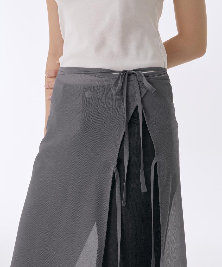 Musinsa Standard Woman Women'S Sheer Crinkle Layered Wrap Skirt_Long [Gray]
