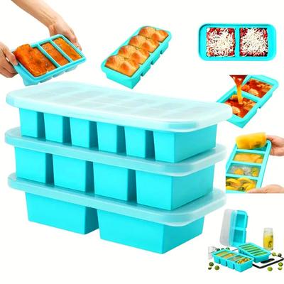 2 or 3-piece Silicone Freezer Tray Mold with Lid, Storage Box Food Box, Storage Containers for Soup, Broth, Meal Prep, Ice Cubes