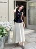 Chic Summer Sleeveless Black Vest & Waist-Cinching Skirt Set
