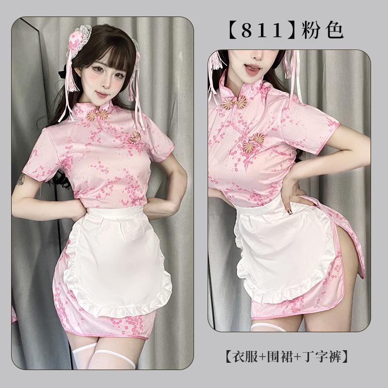Chinese mother cheongsam sexy underwear apron pure desire two-piece set maid Japanese retro skirt short skirt