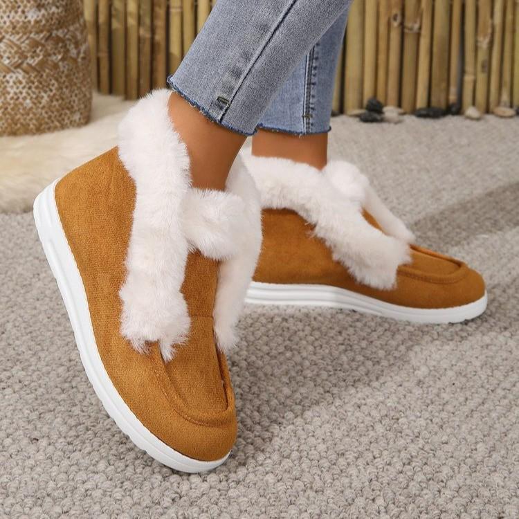 Women's Plus Size Fur-Lined Snow Boots - Cross-Border Winter Style, Short Tube, Thick Furry Cotton Warm Lining