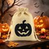 Small Fabric Storage Pouches Halloween Burlap Treat Bags, Pumpkin Ghost Bat Spider Witch Print Drawstring Rustic Bags Favors Candy for Cookies Snacks