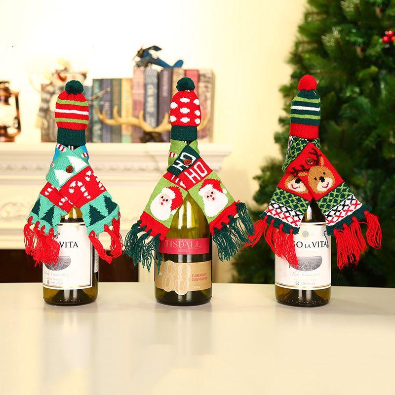 Charming Red Wine Bottle Cover Bags With Santa Claus And Snowman For Holiday Cheer