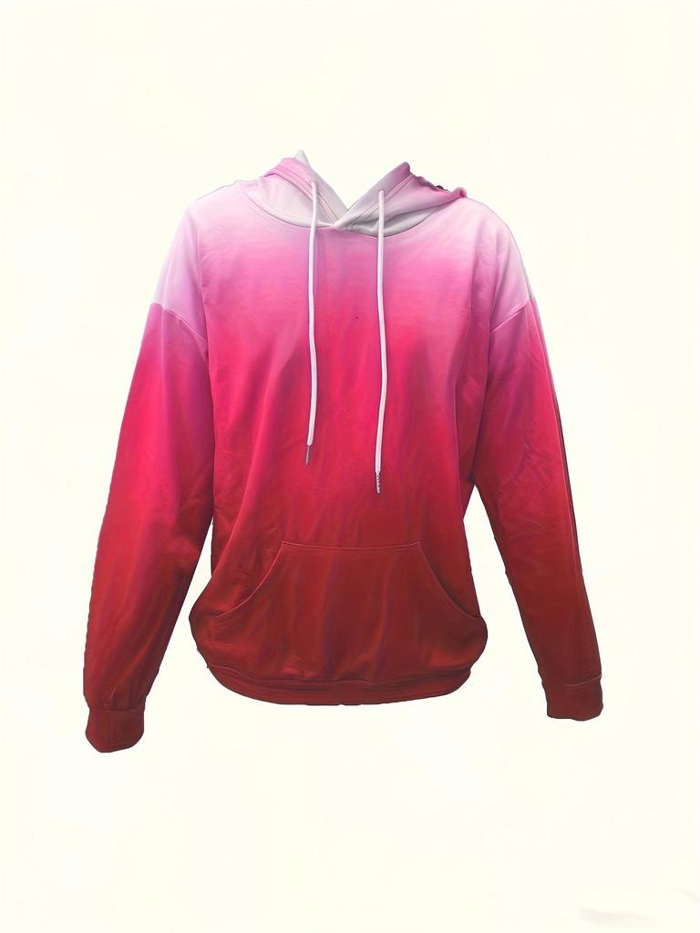 2025 Gradient Blue Hooded Sweatshirt: Women's Loose Fit with Drawstring, Pockets, and Long Sleeves