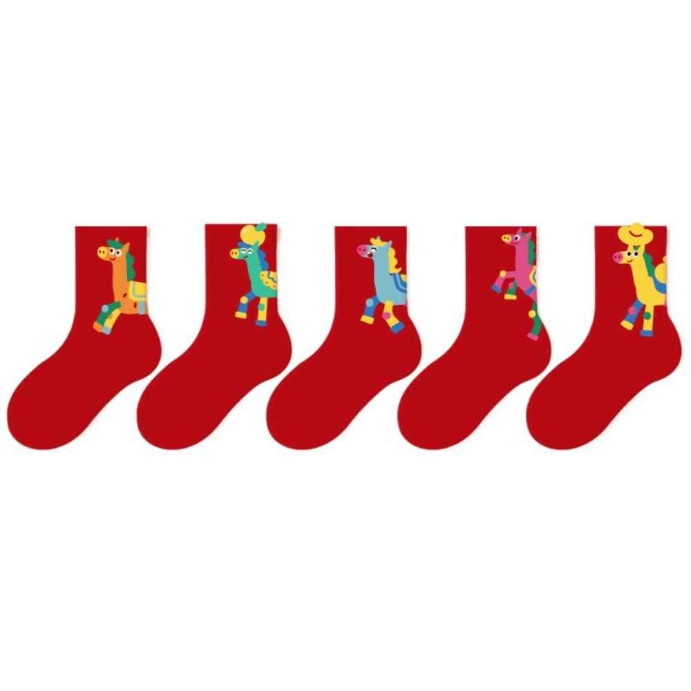 Chinese Style Children Red Socks Cartoon Winter Cotton Sock Horse Year Red Socks  Gifts