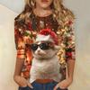 Dámské módní a ležérní top s tříčtvrtečním rukávem a vánočním potiskem s kulatým výstřihem