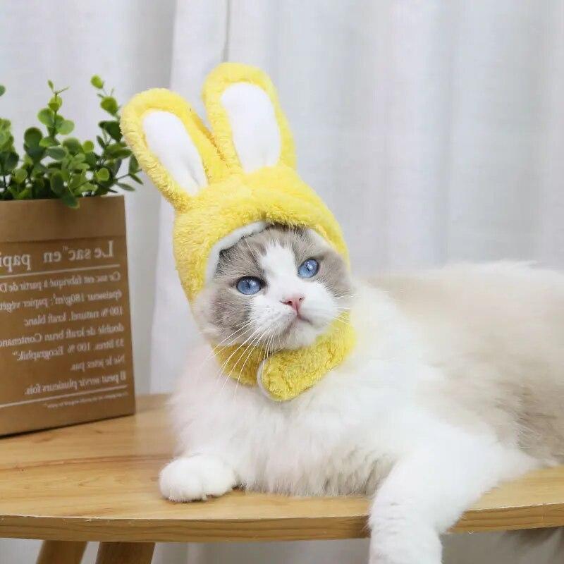 Cute Pet Headgear Rabbit Ears Cap for Cats Warm Plush Cat Hat Christmas Cosplay Warm Hood Kitten Headwear Pets Supplies