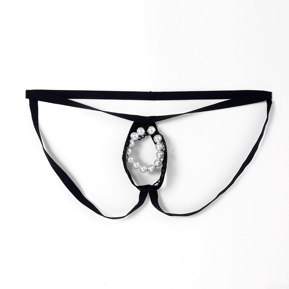 Męskie seksowne przezroczyste koronkowe stringi z odkrytymi plecami i bez krocza