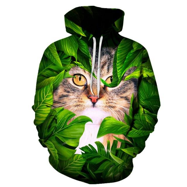 Sudaderas con capucha de gato de hierba Soshirl Hojas Verdes Gatos