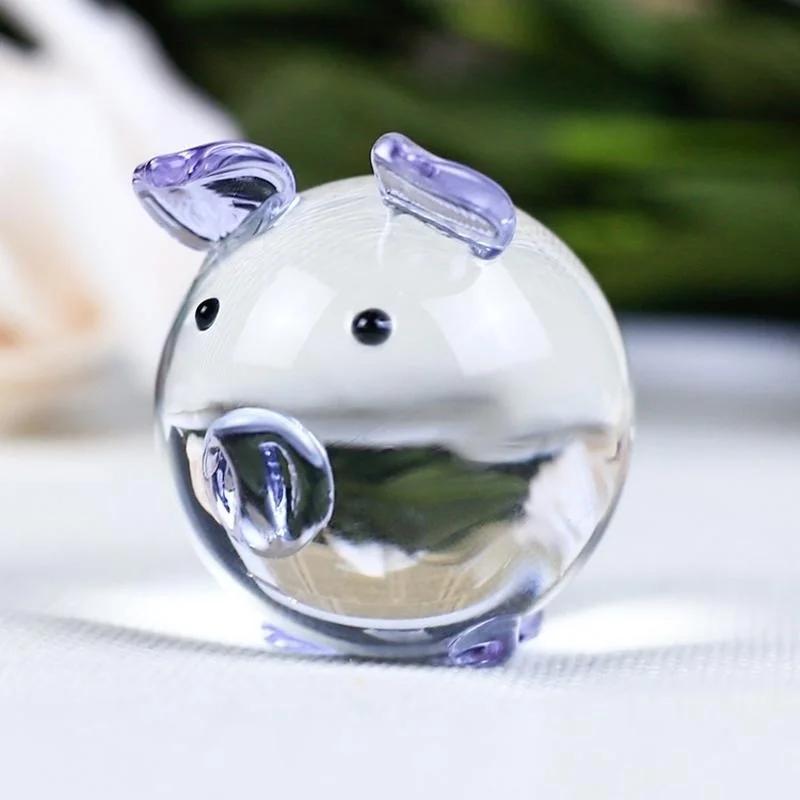 2020 Cute Glass Pig Figures Glass Miniatures Miniature Animal House Decoration Crafts Cute Ornaments