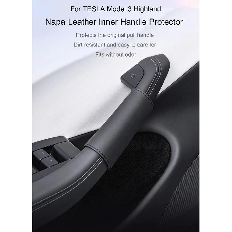 For Tesla Model 3 Highland 2024 4PCS Door Inner Handle Protector Cover Napa Leather Model Y Juniper Door Handle Gloves Accessory