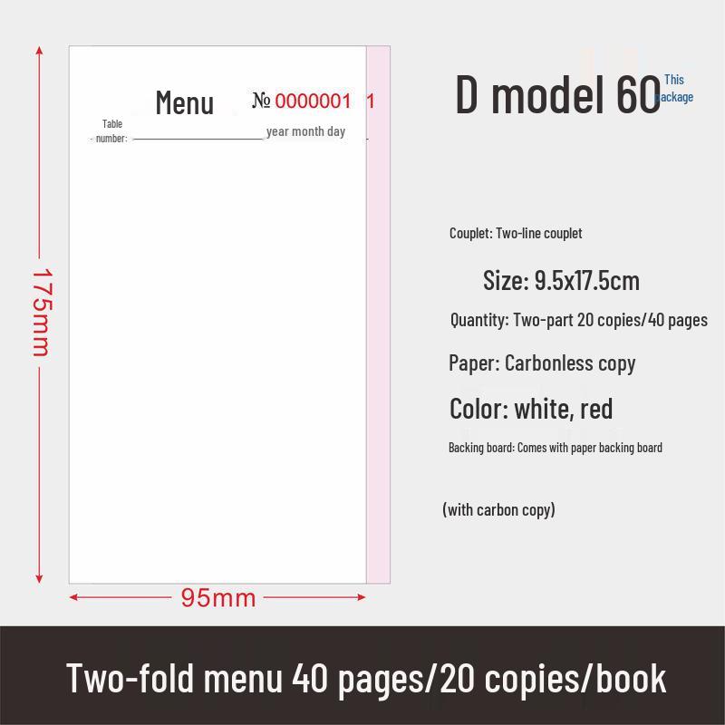 Single-Ply Menu Drink List with Custom Order Forms for Restaurants, Hotels, Catering, and Barbecues – Free Shipping Included