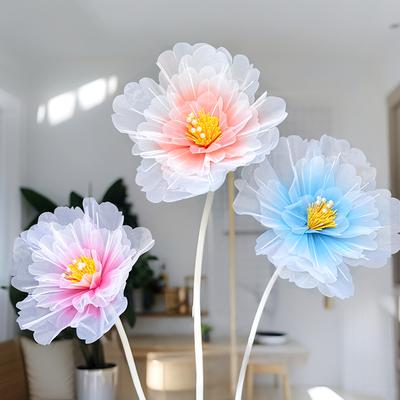 1Pc Wedding Decoration Outdoor Activity Decoration Fluffy Petals Window Decoration Artificial Peony Large Mesh Yarn Beautiful