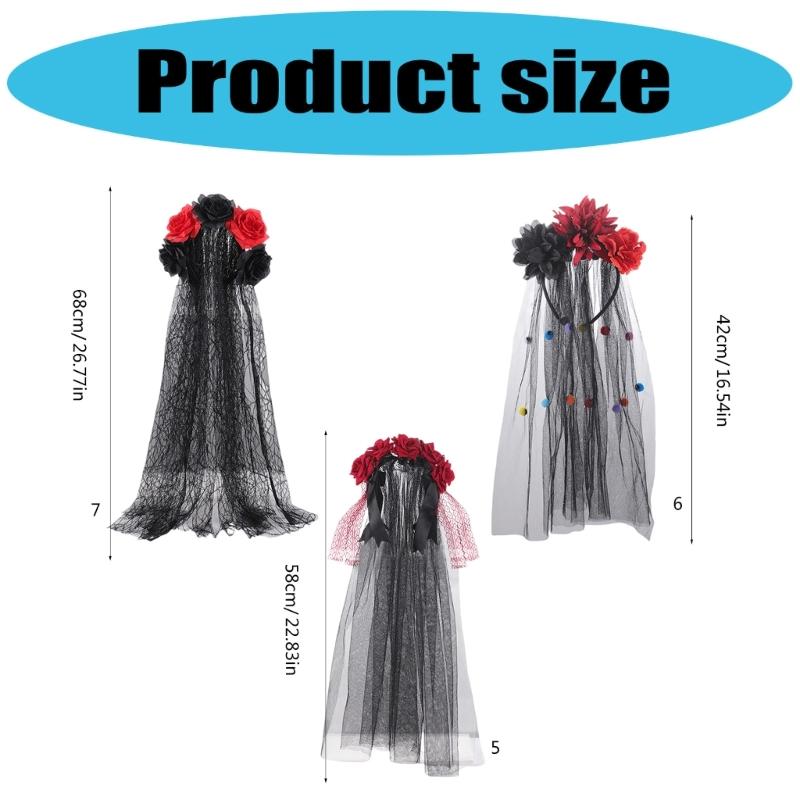 Rosenblüten Kränze Schleier Halloween Zuckerschädel Kostüme Mexikaner Blumen Stirnband Tag der Toten Kopfschmuck Geschenke