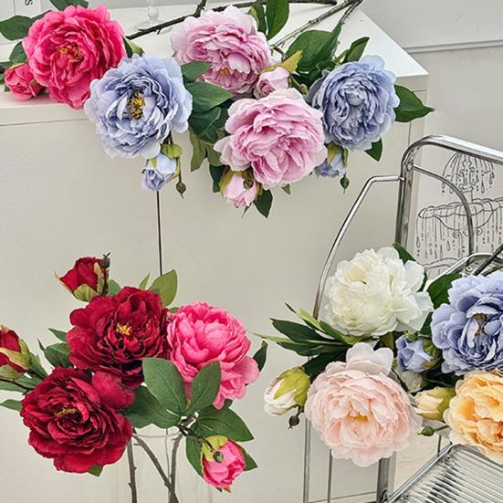 Artificial Peony Flower Faux Silk Peony Bouquet with 1 Bud Fake Floral Arrangement for Farmhouse Home Wedding Table Centerpiece