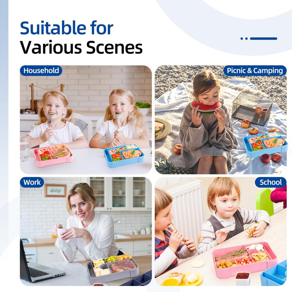 Bento Lunch Box 1330ML Scatola Bento Ermetica per Bambini Adulti Contenitore per Alimenti con 7 Scomparti e Set di Posate Scatola per Snack per Bambini
