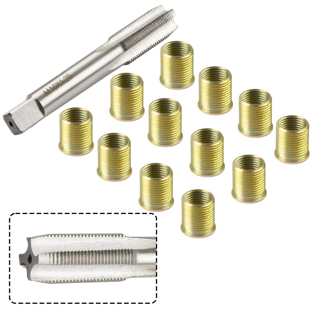 Galvanized M14x1.25 Stainless Steel Thread Inserts with M16x1.25 High Speed Steel Tap for Accurate Engine Thread Restoration