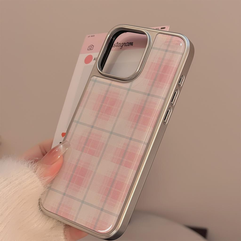 Pink Checkered Suitable for 16 Apple 15 Promax Mobile Phone Case Iphone 14 Drop Glue 13 Sweet 15 Electroplated Huawei
