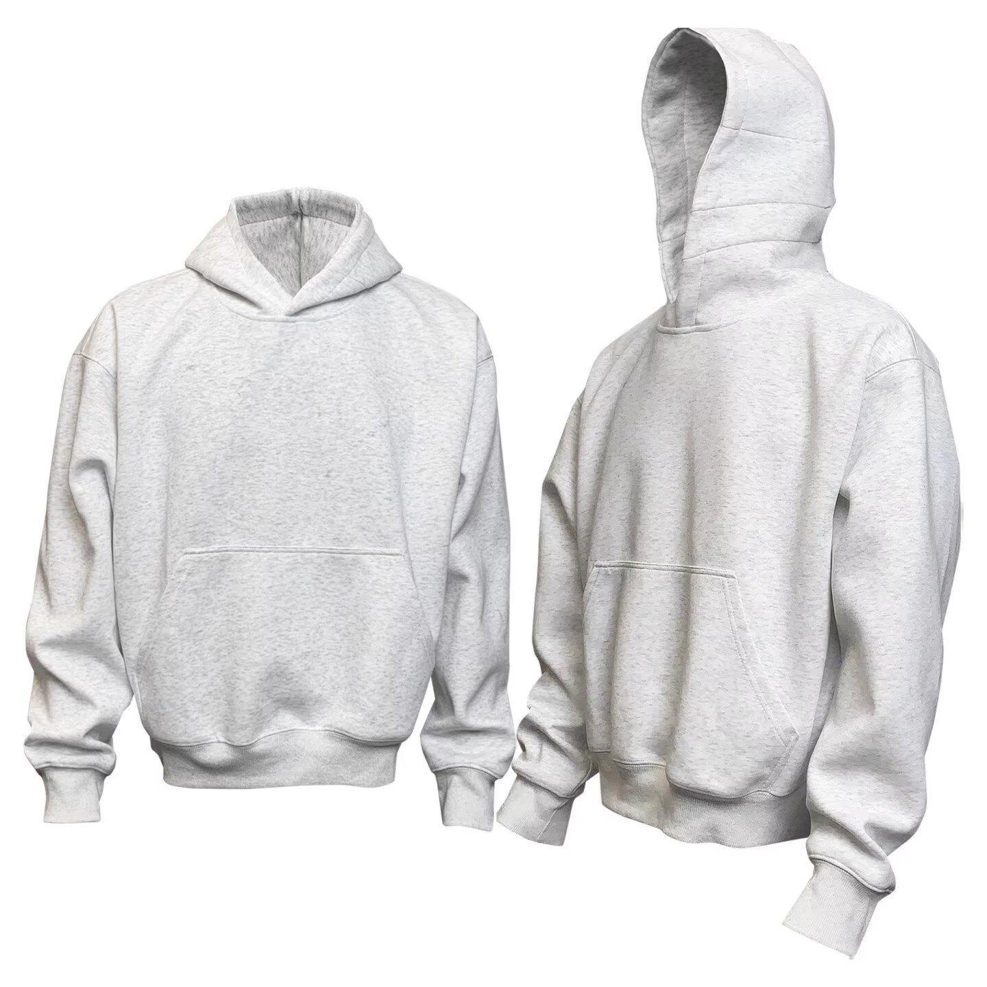 Men s Retro Grey Heavyweight Hoodie, Autumn/Winter Velvet-Lined Trendy Loose Sweatshirt Jacket 2XL серый