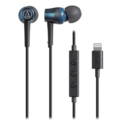 Fones de Ouvido Audio-Technica ATH-CKD3Li BL com Microfone, Cabo Lightning, 1,2m, Tipo Intra-auricular, Azul, Compacto