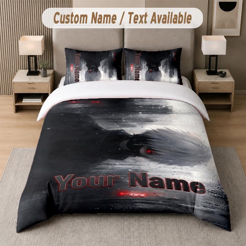 Tokyo Ghoul 3Pcs Bedding Set, Personalized Custom Name Text, 1 Duvet Cover & 2 Pillowcases For Bedroom
