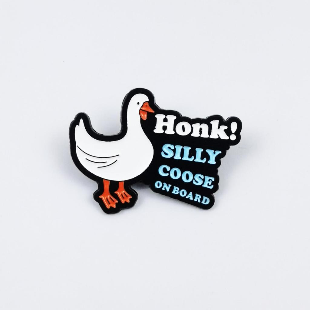 Funny Cartoon Big White Goose Brooch Set - English Letter Accessories for Backpacks & Clothing
