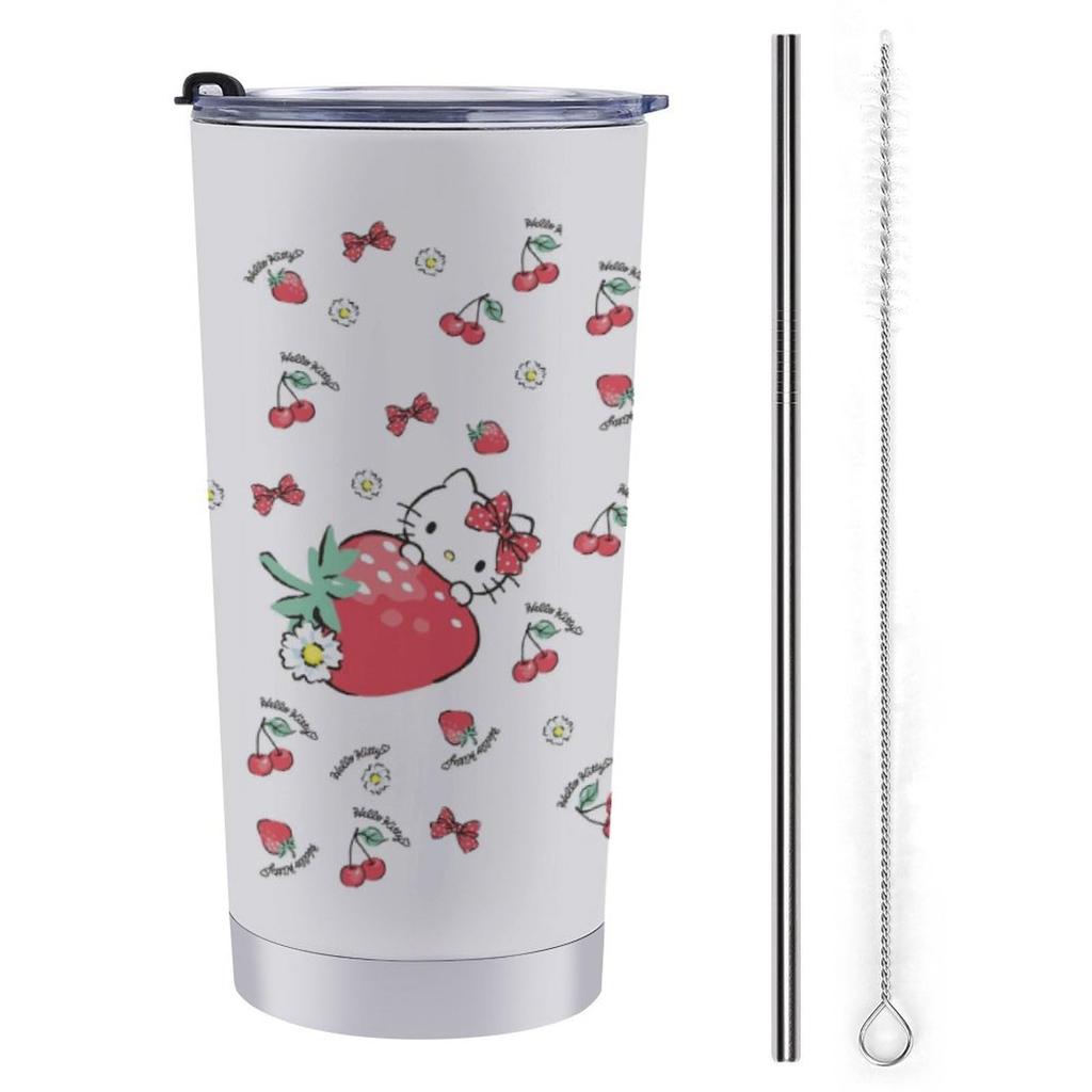 Hello Kitty Tumbler Mug Coffee Cup Convenience Store Cup Water Bottle Direct Drinking Stainless Steel With Lid Portable Straw Character Cute 600ml