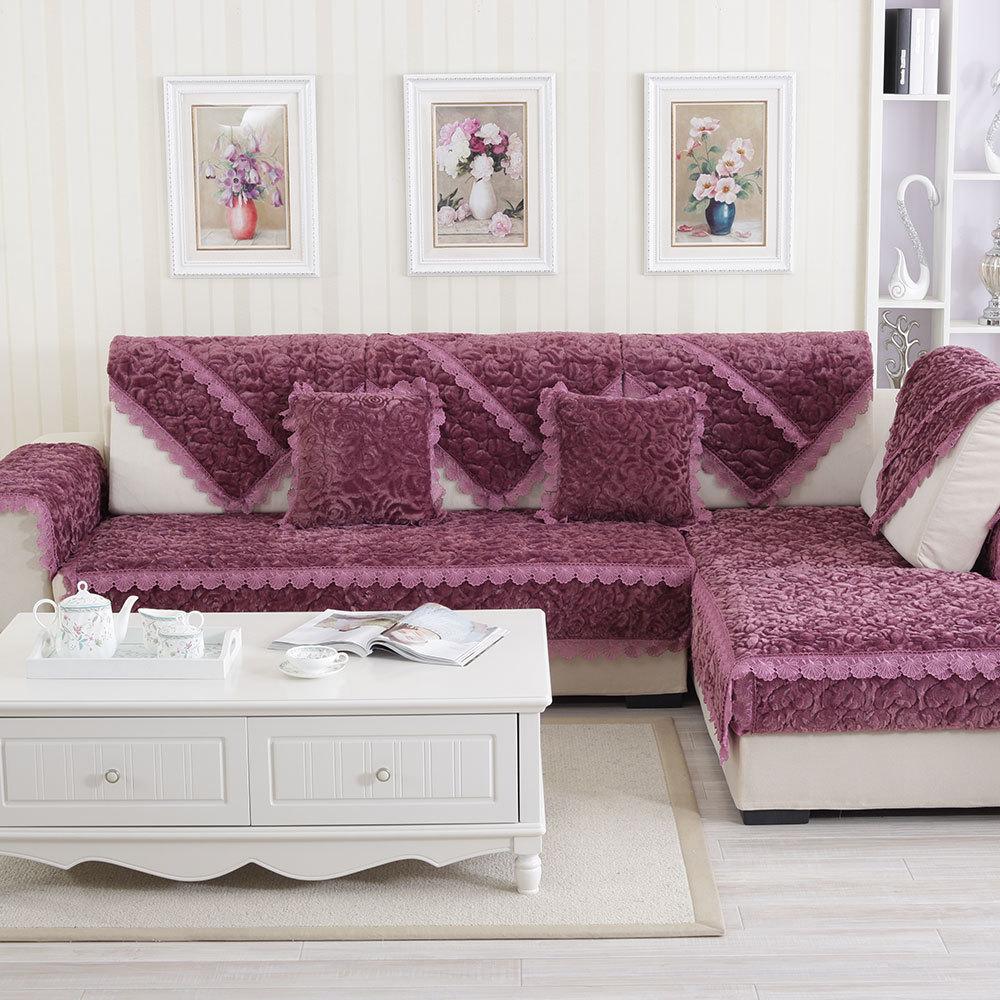 European High-End Thick Flannel Sofa Cushion Cushion Fashion Rose Non-Slip Sofa Cover Sofa Towel Covers