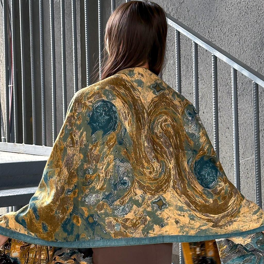 Korean High-End Scarf Castle Oil Painting Style Versatile Shawl Printed Scarf