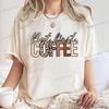 Gift for Coffee Lover Printed Tshirt But First Coffee Leopard Print Tshirt Crew Neck Leopard Coffee Graphic T Shirt for Women