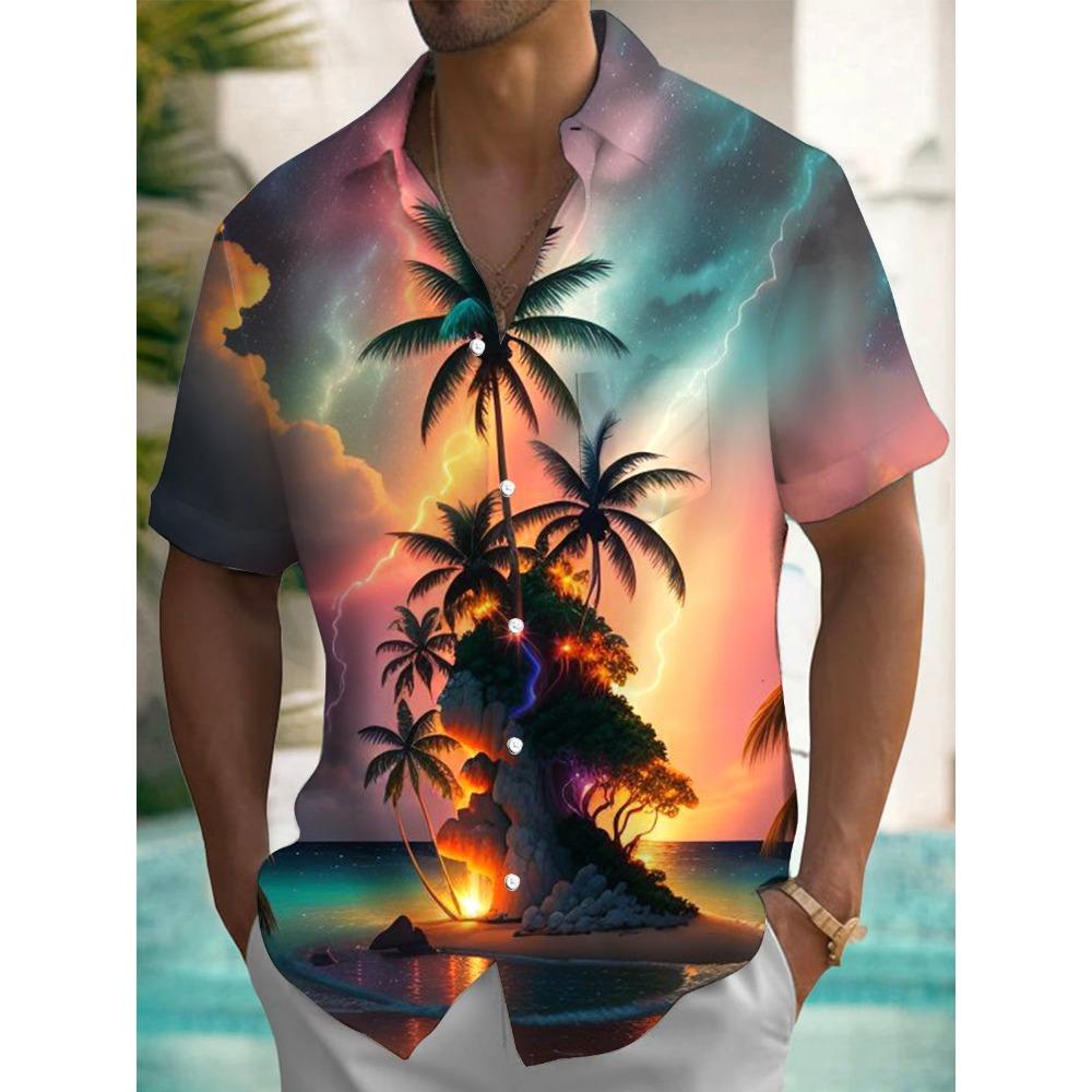 Nuova Camicia da Uomo Hawaii Primavera/Estate Moda Tempo Libero Passeggiata in Città Turista Spiaggia Stampata Completamente Aperta Manica Corta Bottoni, Spedizione Rapida