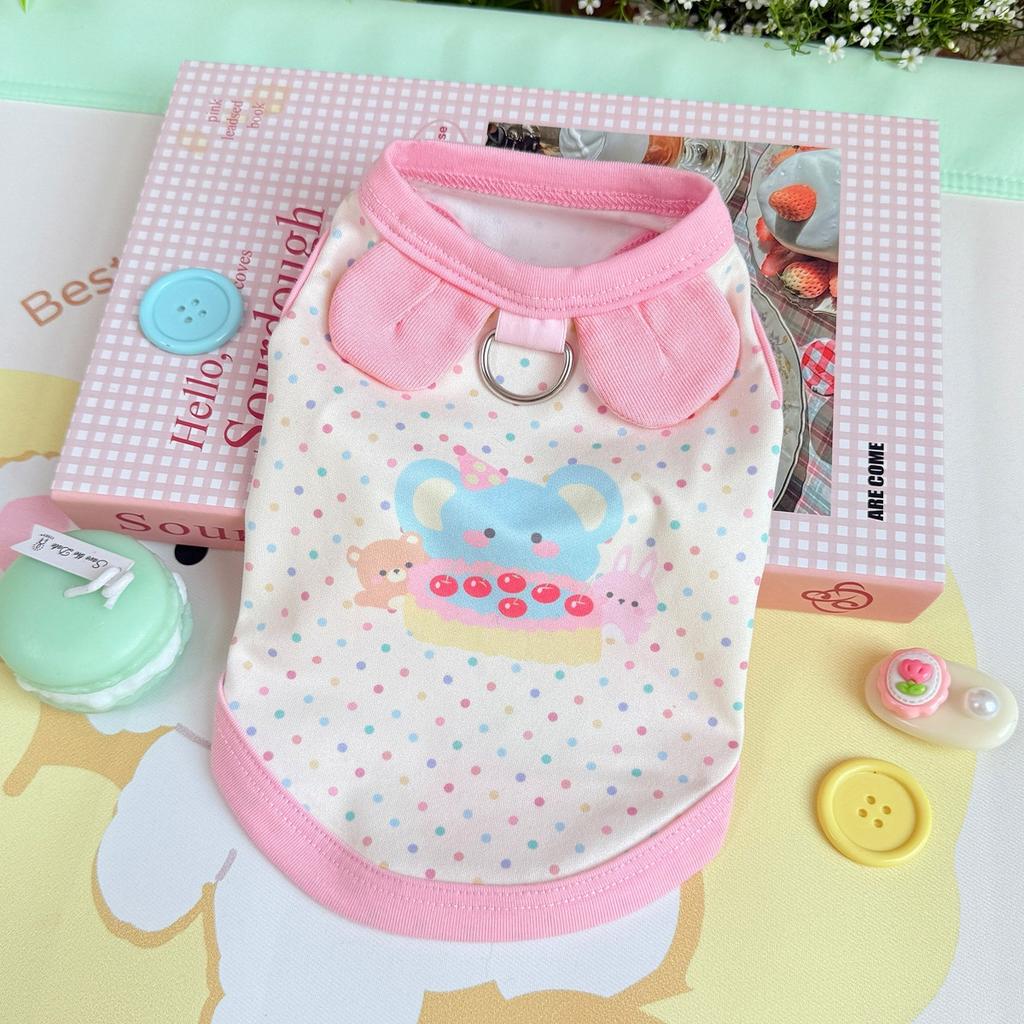 Spring and Summer Clothes for Cats and Dogs: Thin Cute Cartoon Printed Stylish Macaron-colored Halter Bichon and Pomeranian Small Short Style