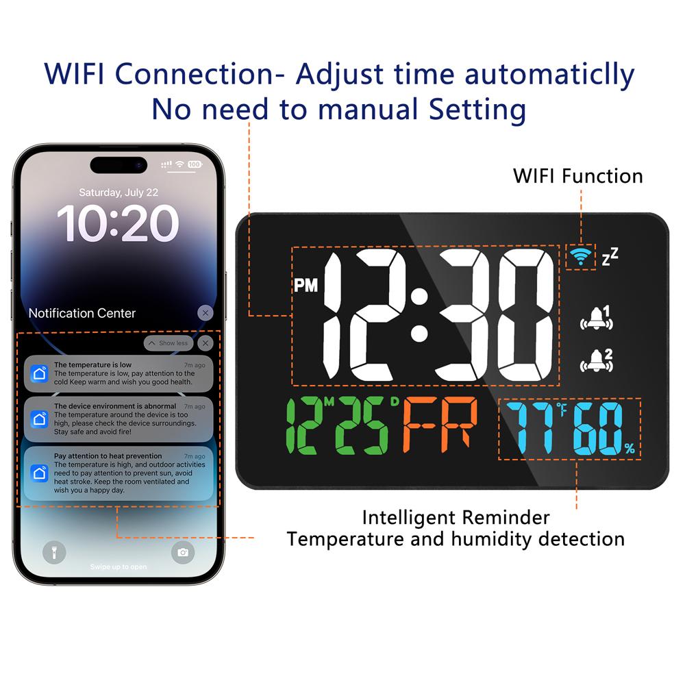 WiFi Digital LED Display  Desktop Clock Calendar Intelligent Thermometer Hygrometer Support WIFI Auto-Calibration