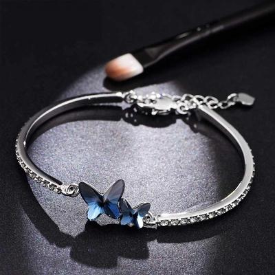 Valentine Gift By Shining Diva Blue Stylish Crystal Silver Plated Platinum Plated Cubic Zirconia Charm Bracelet for Women