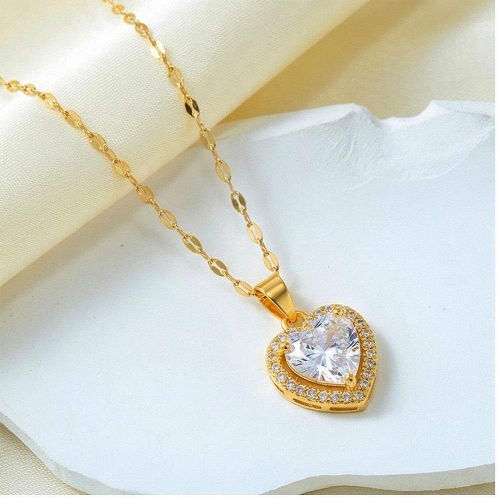 Micro-Paved Diamond Heart Pendant Necklace for Women - Luxury Fashion Clavicle Jewelry