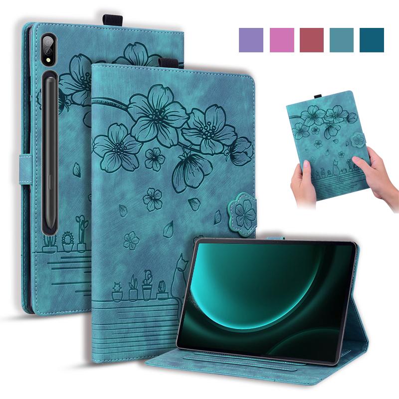 Custodia per Samsung Galaxy Tab S9 FE Case 10.9" Rilievo Fiore 3D Gatto Portafoglio Tablet Coque per Galaxy Tab S9 FE Cover SM-X510 X516