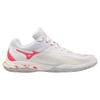 Mizuno Wave Fang 2 Badminton Shoes, One-Piece Model, Fit, Grip, Stability, and Resilience, Hard Hitting, White/Pink/Yellow, Size 22.5 Cm, 2E