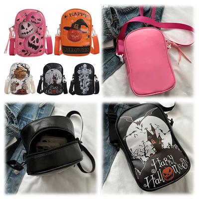 Halloween PU Crossbody Bag Ghost Crossbody Purse Large Capacity Spooky Phone Pouch Zip Closure Gothic Sling Bag Small Hobo Bag