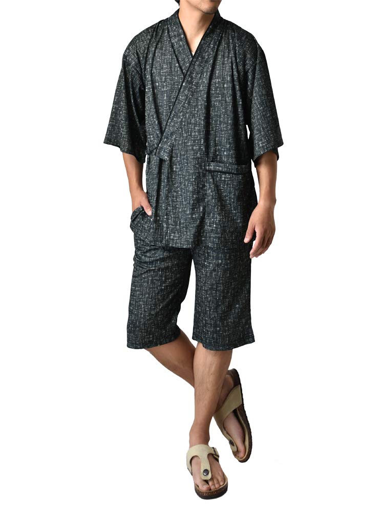 

Jinbei Sweat Absorbent Quick Drying Yukata Easy Easy Room Wear Hybrid Jinbei C4R L Japanese 3 Black Series [Aruge] Men s / /