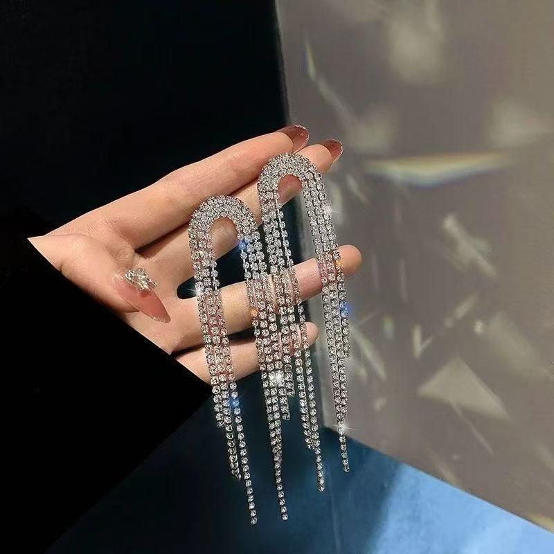 2024 High-End Full Diamond Tassel Earrings for Women - Elegant Evening Dangle Jewelry