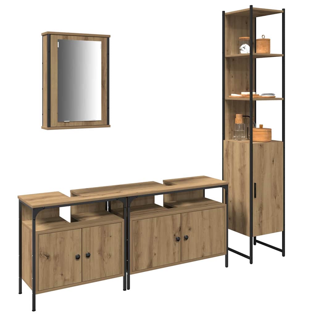 Bathroom Furniture Set with Shelf 4 Pcs Artisan Oak Wood Based Material