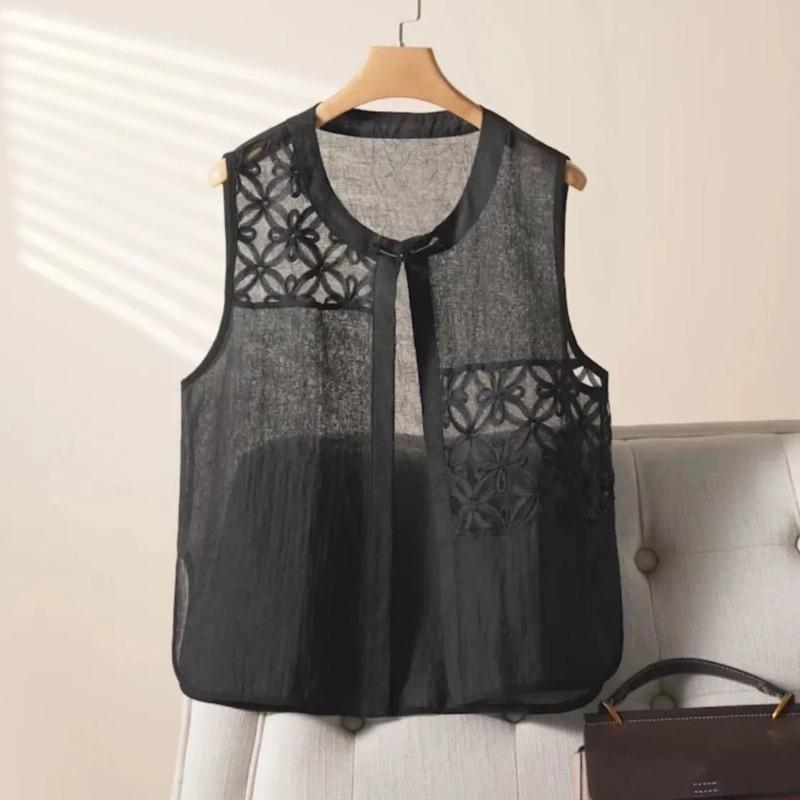 New Chinese Style Vest Top Women's Thin Summer Round Neck Short Vest Jacket