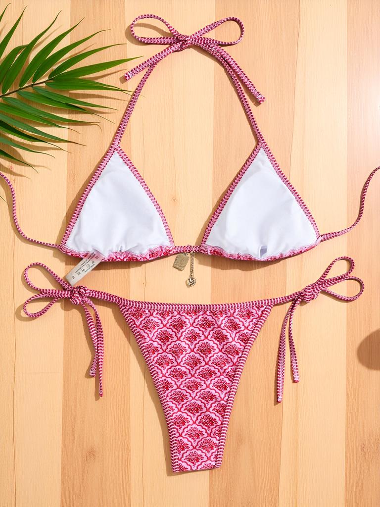 Triangle Cup Print Sexy Bikini Split Swimsuit