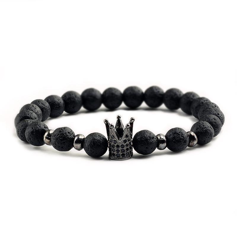 Wish Alloy Turquoise Rhinestone Crown Bracelet: Volcanic Stone Men's Jewelry Gift
