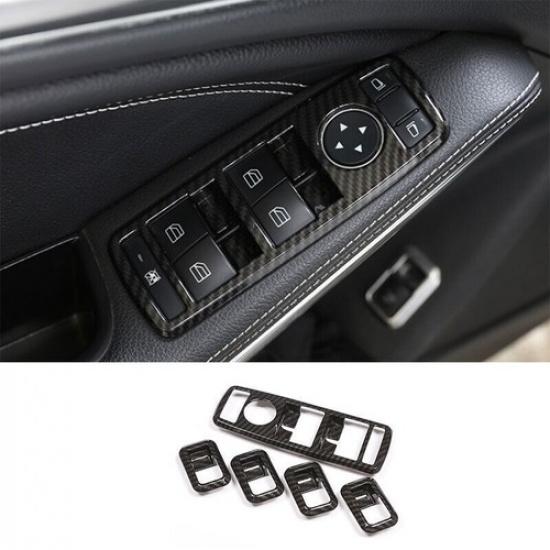 Window Switch Button Garnish Trim 5X For Benz GLA CLA 2013- ABS Carbon Fiber