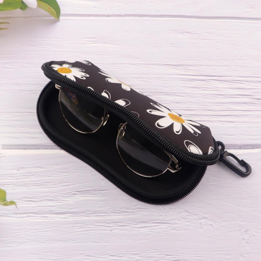1PC Floral Glasses Case Portable Soft Zipper Sunglasses Storage Bag With Hook Anti‑scratch Eyeglasses Protective Pouch For Women