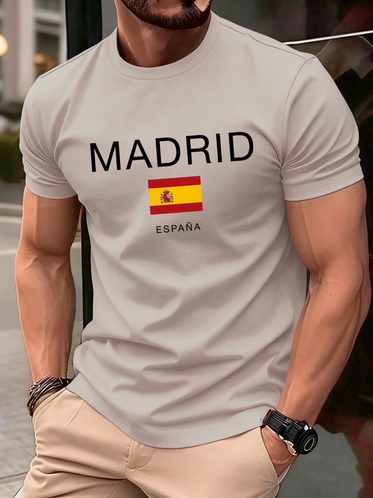 Madrid Spain Flag Design Mens TShirt Soft Loose ONeck T Shirts AllMatch Cotton Streetwear Unisex Summer Casual Short Sleeve