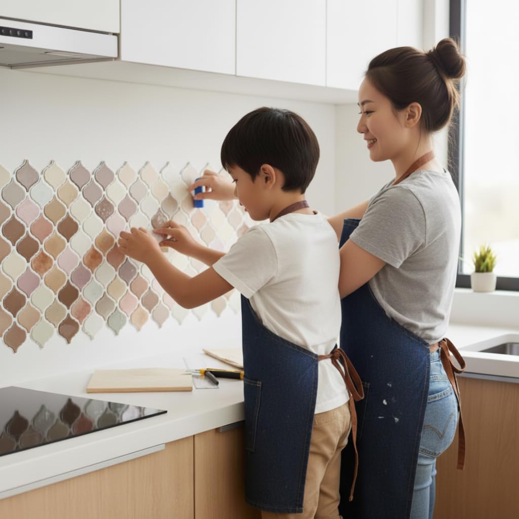 Golspia Moroccan Tile Stickers for Kitchen, Waterproof, Beige, 10 Sheets